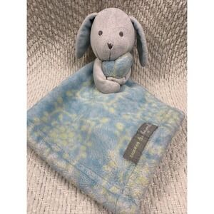 Blankets & Beyond HTF Lovey Security Bunny Blue Yellow Damask 12" Long